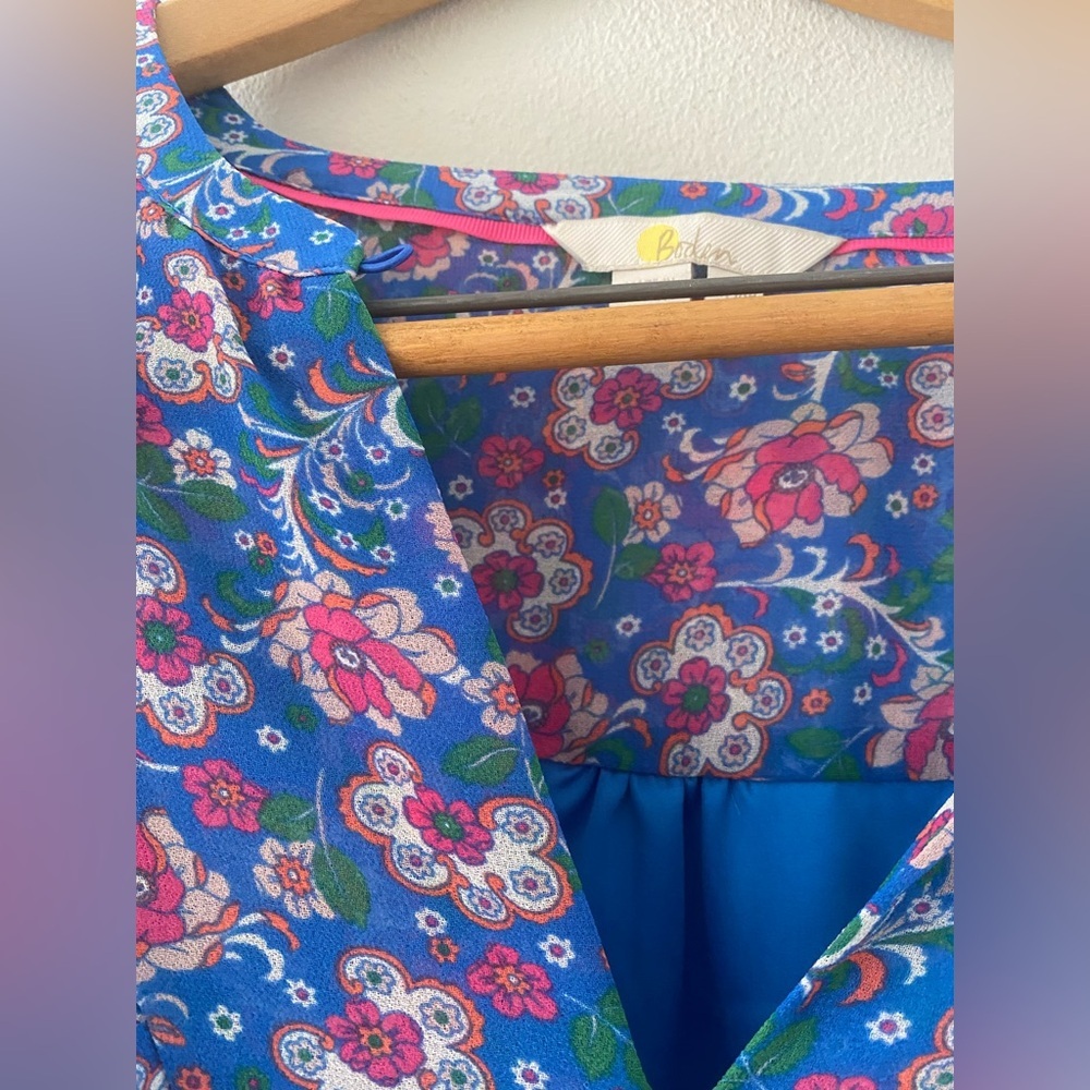 BODEN Elise SheerLuxe Floral Blue Sleeveless Dress size 12 - Picture 10 of 16
